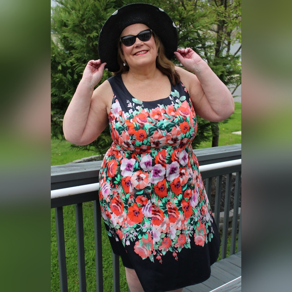 NEW NWT Ulla Popken Plus Size Bright Floral Print Swing DressSz 20W
